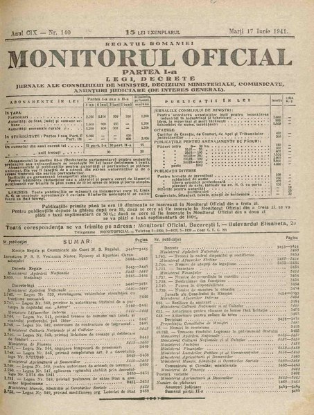File:Monitorul Oficial al României. Partea 1 1941-06-17, nr. 140.pdf