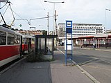 Čeština: Autobusové nádraží Praha Na Knížecí.