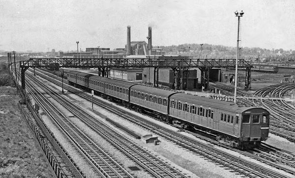 Up London Transport Metropolitan line electric train in 1959