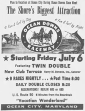 A 1969 newspaper advertisement for Ocean Downs Ocean Downs advertisement.png