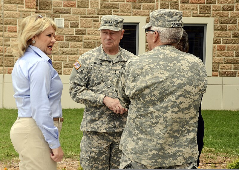 File:Oklahoma Gov. Mary Fallin, left, discusses tornado damage with U.S. Army Maj. Gen. Myles Deering, right, the adjutant general for Oklahoma, Gen. Frank Grass, center, the chief of the National Guard Bureau 130528-Z-TK779-050.jpg