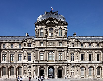 The east facade of the Pavillon de l'Horloge (part of the west facade of the Cour Carrée), designed by Jacques Lemercier
