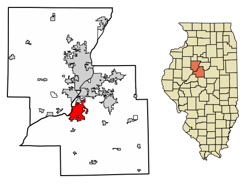 Location of Pekin in Tazewell and Peoria counties, Illinois