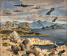 McIntyre's depiction of the airborne attack by German forces at Canea, a city on Crete