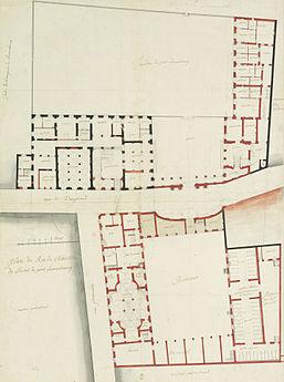 Project of 1709, ground-floor plans for the main buildings and the service wing north of the rue de Vaugirard[5]