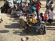 Playing drum in companion with the native dance at Dakawa, Morogoro, Tanzania
