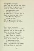 Une petite ménagère Chez elle doit savoir tout faire : Coupant par ci, pelant par là, Avec le couteau que voilà,      La mignonne gratte      Carotte et patate ; Et puis par ci, et puis par là, Dans la marmite que voilà,      Met bœuf et légumes.      Retire l’écume, Elle prépare, sans flâner, Le pot-au-feu pour le dîner. Une petite ménagère Chez elle doit savoir tout faire : Frottant par ci, rinçant par là, Dans la lessive que voilà ;      La mignonne essange,      Lave draps et langes ; Et puis par ci, et puis par là, Avec le fer chaud que voilà,      Proprement repasse      Sans laisser de trace ; Dans l’armoire elle va fermer Le linge blanc et parfumé.