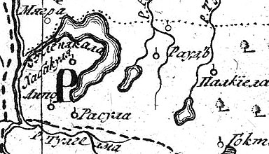 Landsbyen Raud på et russisk kort fra 1745