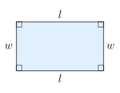 Et rektangel med lengde og bredde merket