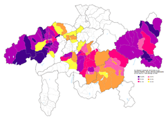 Romansh as a habitually spoken language within the traditional language area in 2000
