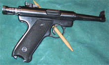 Ruger Standard pistol, with aftermarket adjustable sights, made in 1963 Ruger standard wiki.png