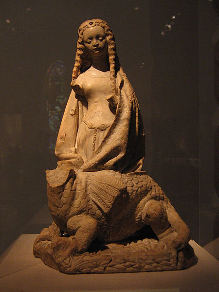 Saint Margaret and the Dragon, alabaster with traces of gilding, Toulouse (c. 1475). (Metropolitan Museum of Art)