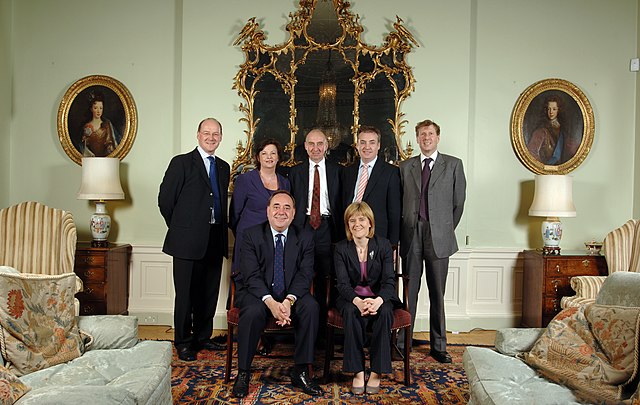 The first SNP administration led by Alex Salmond as First Minister of Scotland, here seated next to Nicola Sturgeon in Bute House