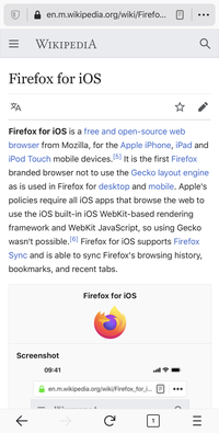Screenshot of the English Wikipedia article "Firefox for iOS" on Firefox for iOS.png