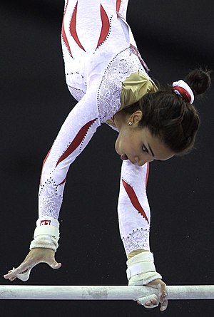 Qatari gymnast Shaden Wahdan in action.