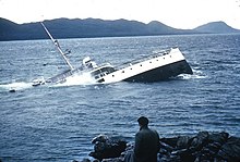 Princess Kathleen sinking. Sinking of the Princess Kathleen, 1952 at Lena Point near Juneau, Alaska.jpg
