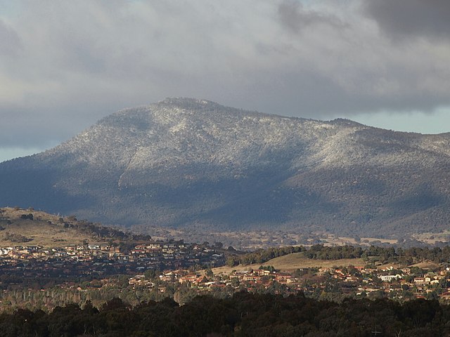 Light snow on Mount Tennent, which features dry sclerophyll woodlands.