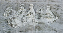 Jefferson Davis, Lee, and Stonewall Jackson at Stone Mountain Stone mountain closeup mosaic crop.jpg
