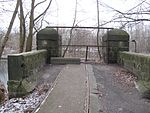 Remaining stump of the Teltow shipyard bridge with rails of the towing railway 2009