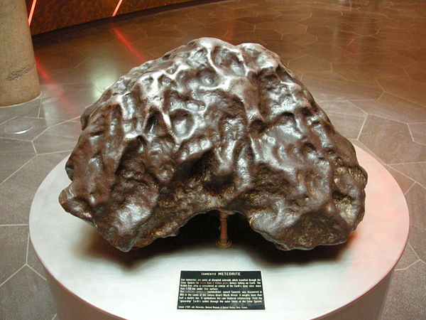 Tamentit Iron Meteorite, found in 1864 in the Sahara, weighing about 500 kg (1,100 lb). On display at Vulcania park in France.