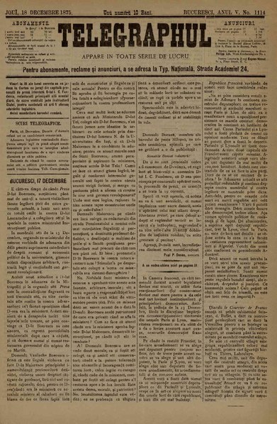 File:Telegraphulŭ de Bucuresci. Seria 1 1875-12-18, nr. 1114.pdf