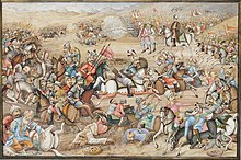 The advanced Ottoman weaponry (cannons and muskets wielded by janissaries) was the deciding factor of the Battle of Chaldiran. The Battle of Chaldiran, Qajar Iran, 19th century.jpg