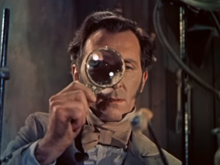 Cushing as Victor Frankenstein in The Curse of Frankenstein