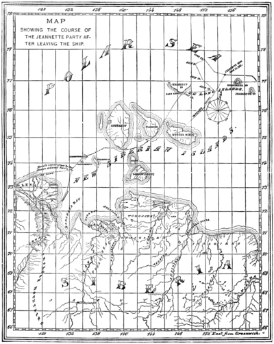 Map Showing the Course of the Jeannette Party after Leaving the Ship.