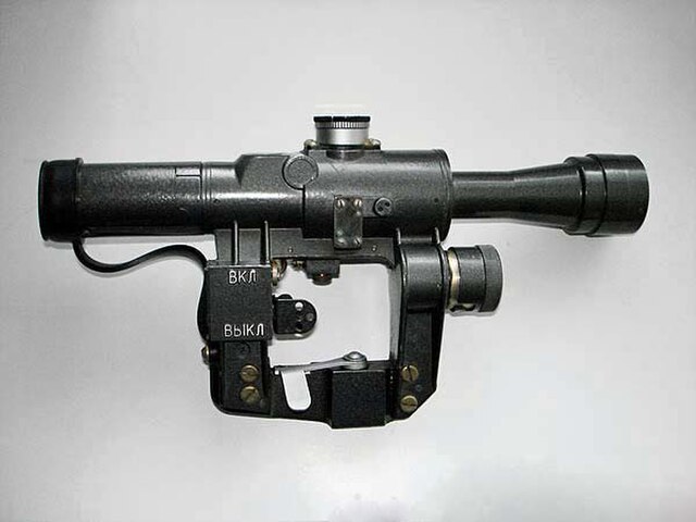 Russian PSO-1M2 military issue 4×24 telescopic sight with the Warsaw Pact rail mounting system.