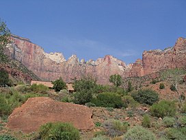 Towers of the Virgin, Zion Human History Museum, Zion National Park, Utah (1025613967).jpg