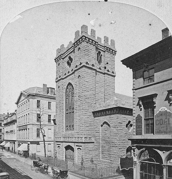 The former Trinity Church, constructed in 1735 and destroyed in the Great Boston Fire of 1872
