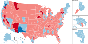 The 2022 House elections (Democrats in blue and dark blue) showcased Republican political domination in the South, with most of the few Democratic districts in the South being demographically majority-minority. US House 2022.svg