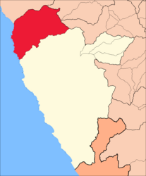 Location of the district of Culebras (marked in red) in the province of Huarmey