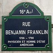 Une plaque de la rue Franklin à Paris en janvier 2020.jpg
