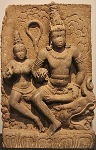 Varuna with Varunani. Statue made from Basalt and discovered in Karnataka. (8th century CE)