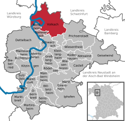 Läget för Volkach i Landkreis Kitzingen