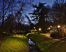 Woluwe stream passing through parc Seny during the evening nautical twilight (Auderghem, Belgium, DSCF2725).jpg