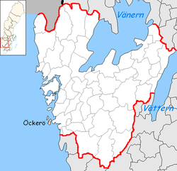 Община Йокерьо на картата на лен Вестра Йоталанд, Швеция