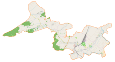 Mapa konturowa gminy Żurawica, na dole nieco na prawo znajduje się punkt z opisem „Buszkowice”