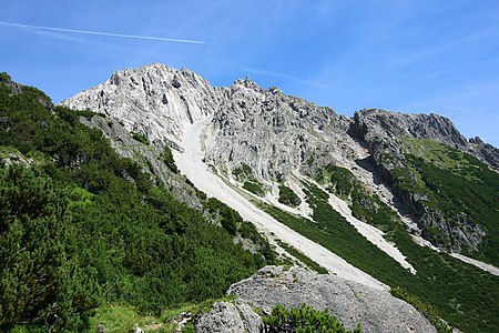 Hintere and Vordere Platteinspitze, mountains in Lechtal Alps in Austria.