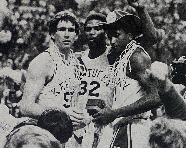 Rick Robey, James Lee and Jack Givens celebrate winning the 1978 title.