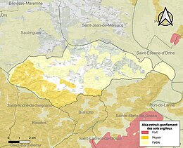 Carte des zones d'aléa retrait-gonflement des sols argileux de Saint-Martin-de-Hinx.