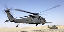 An HH-60 Pave Hawk helicopter lands as an Army UH-60 Blackhawk prepares to pick up a patient 451aeg-2.jpg