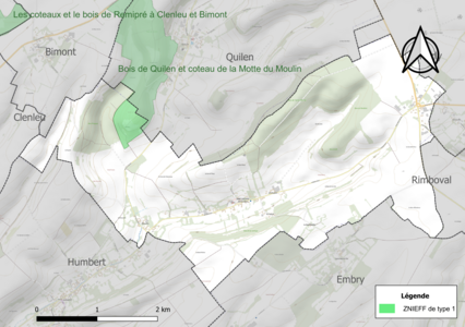 Carte de la ZNIEFF de type 1 sur la commune.