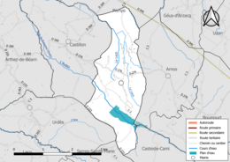 Carte en couleur présentant le réseau hydrographique de la commune