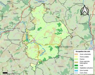 Barevná mapa znázorňující využití půdy.