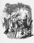 Scrooge firar jul med sin bokhållare Bob Cratchit.