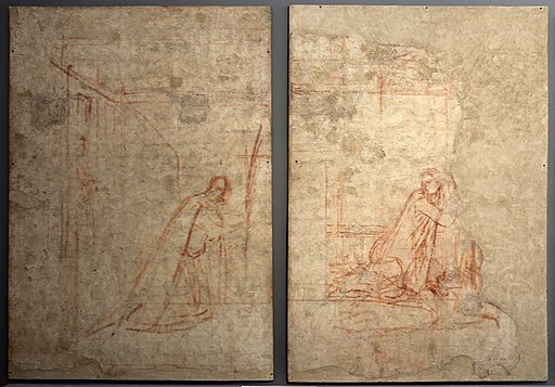 Ambrogio Lorenzetti, affreschi della rotonda di montesiepi, 1334-36, sinopia dell'Annunciazione, Gabriele annuncia a Maria la sua morte