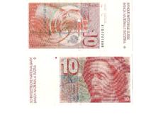 Billets de 10 francs de la 6e série de la BNS introduite en 1976 (mise en circulation de la coupure en 1979 ; retrait en 2000).