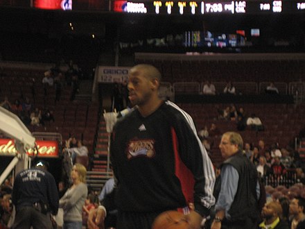 Iguodala warming up prior to a game for the 76ers